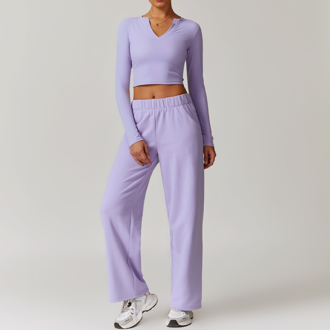 VERA Long Sleeve Top with Pants Set - Lavender