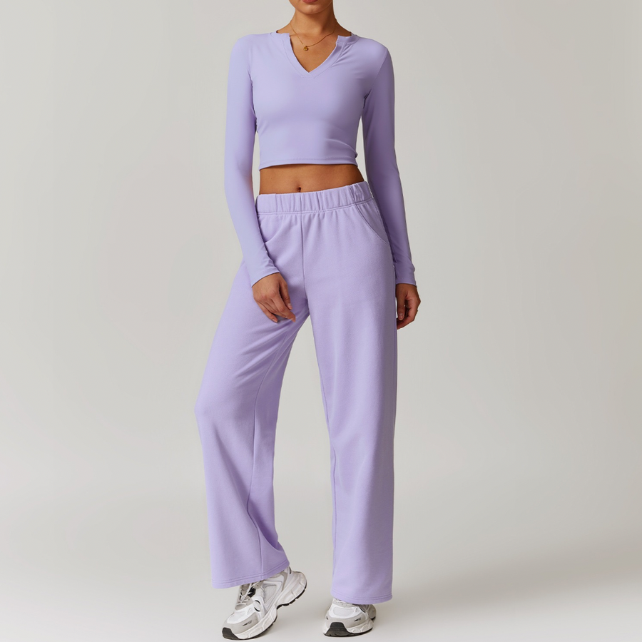 VERA Long Sleeve Top with Pants Set - Lavender