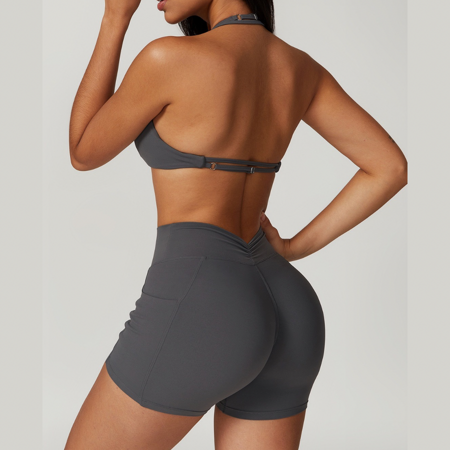 LUNA Chic Backless Top Scrunch Short Set- Grey