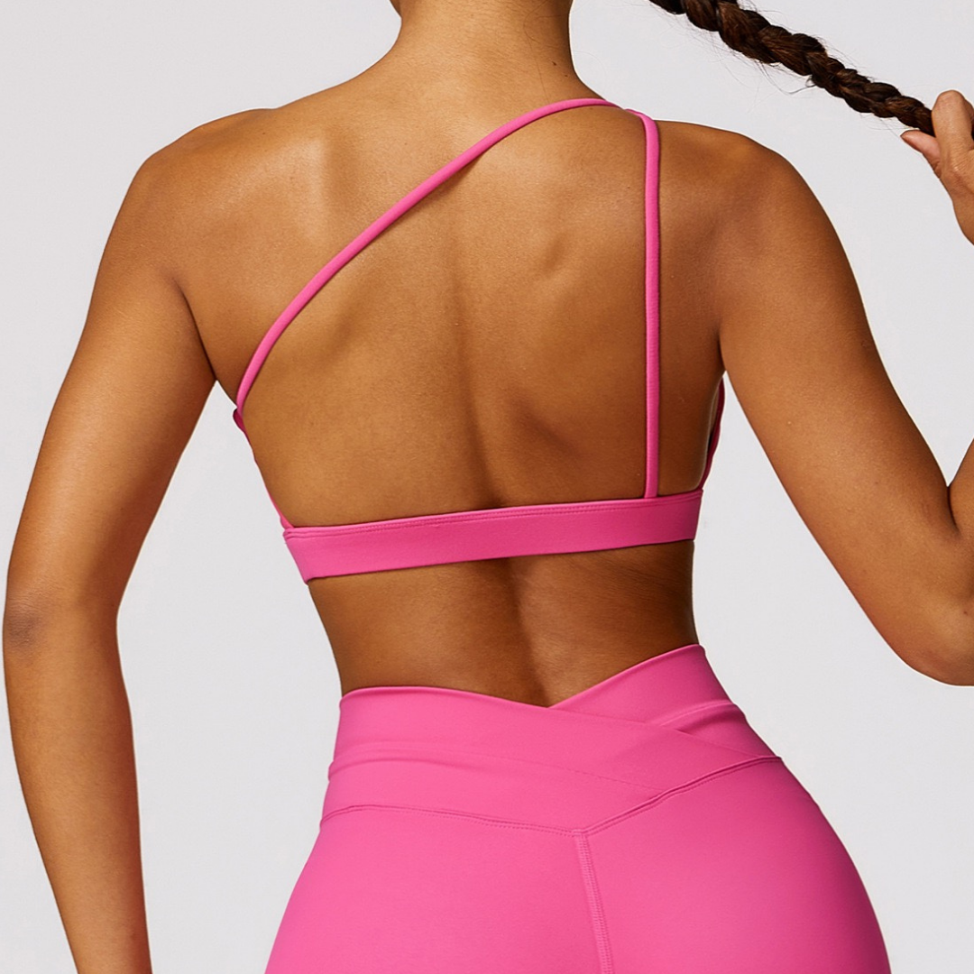 Single Shoulder Unique Style Crop Top - Pink