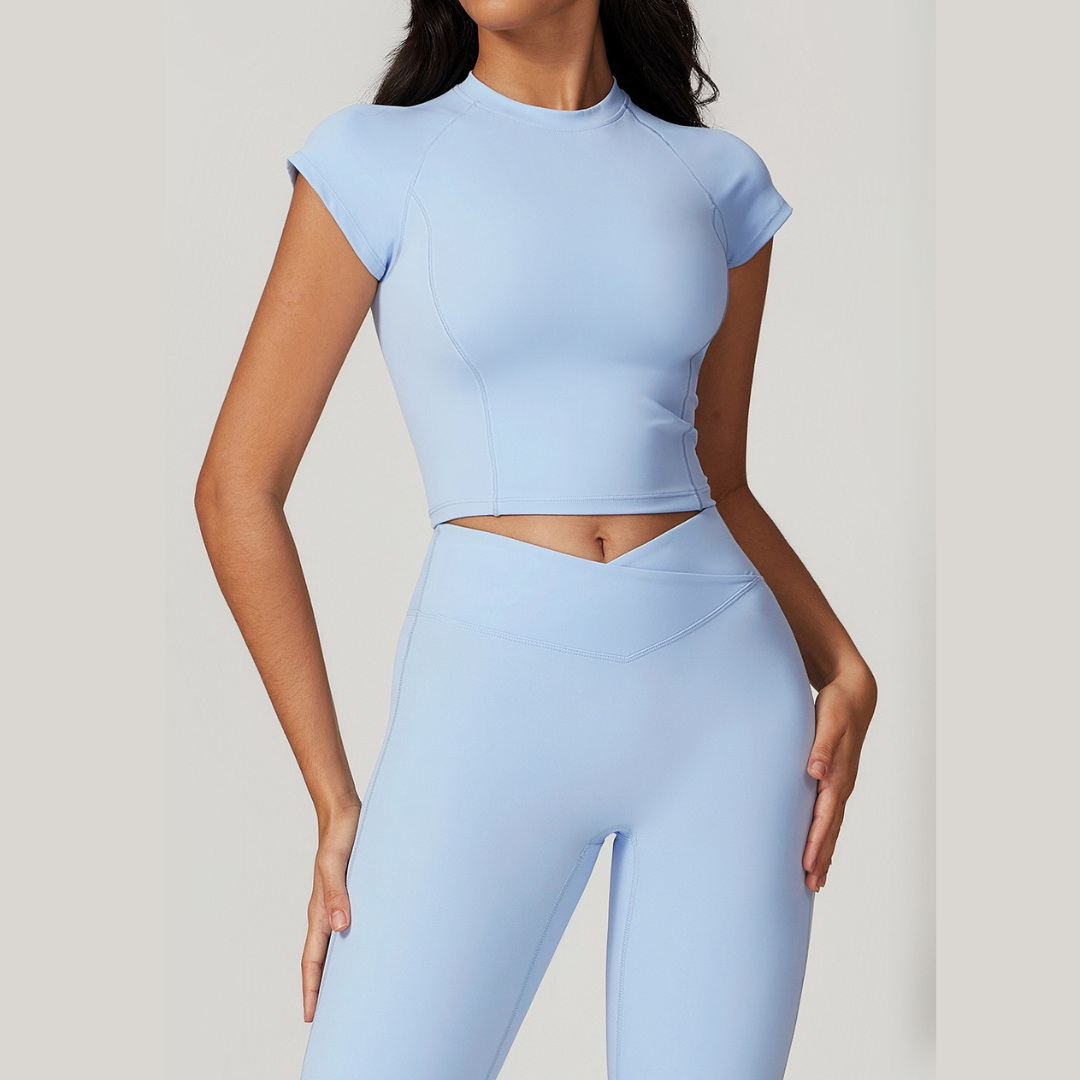 Sustainable Short Sleeve Flared Legging Set - Sky Blue