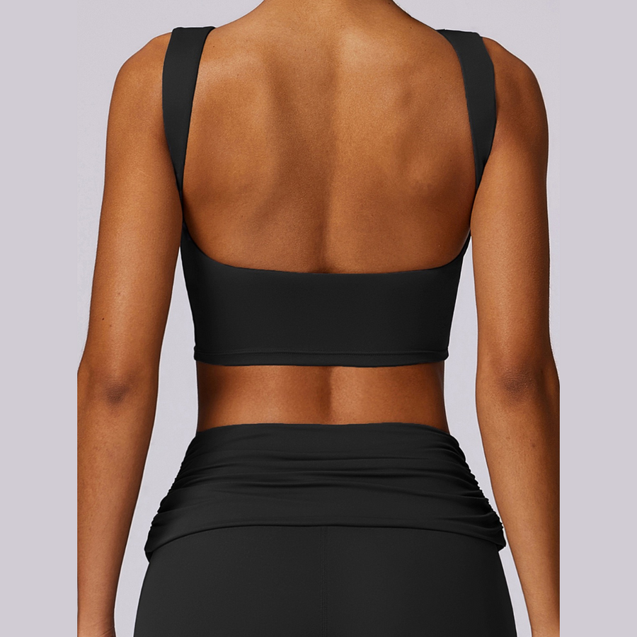 Elegant Square Design Crop Top - Black