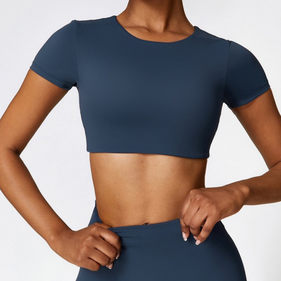 CHRISTIA Comfy Short Sleeve Crop Top - Navy