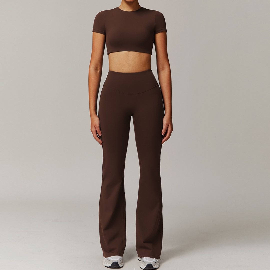 EVA Premium Short Sleeve Top Legging Set - Coffee
