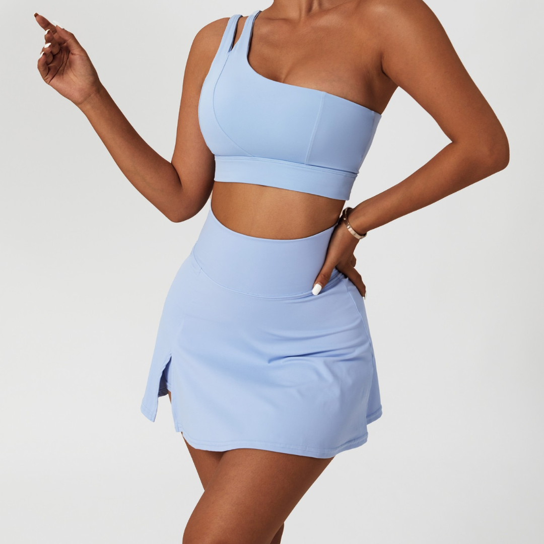 DONA Chic Single Shoulder Tennis Short Set - Sky Blue