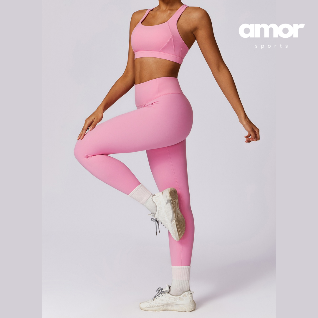 X-Back Line Skinny Legging Set - Pink