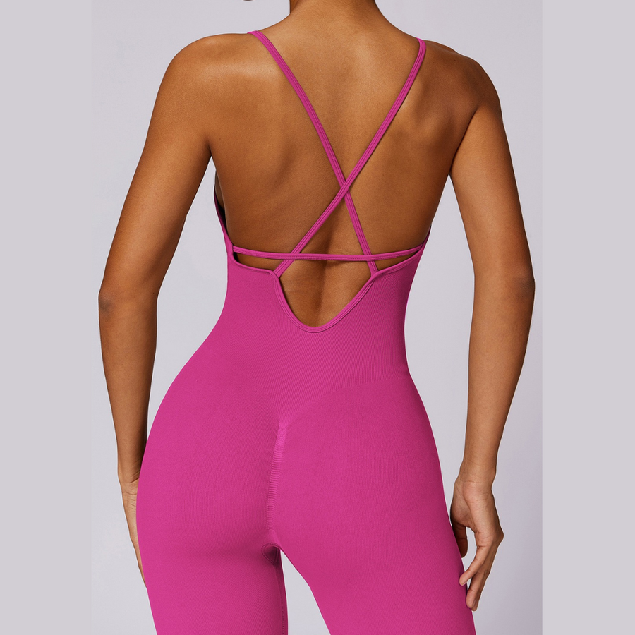 Slim Waist Backless Seamless Jumpsuit - Magenta