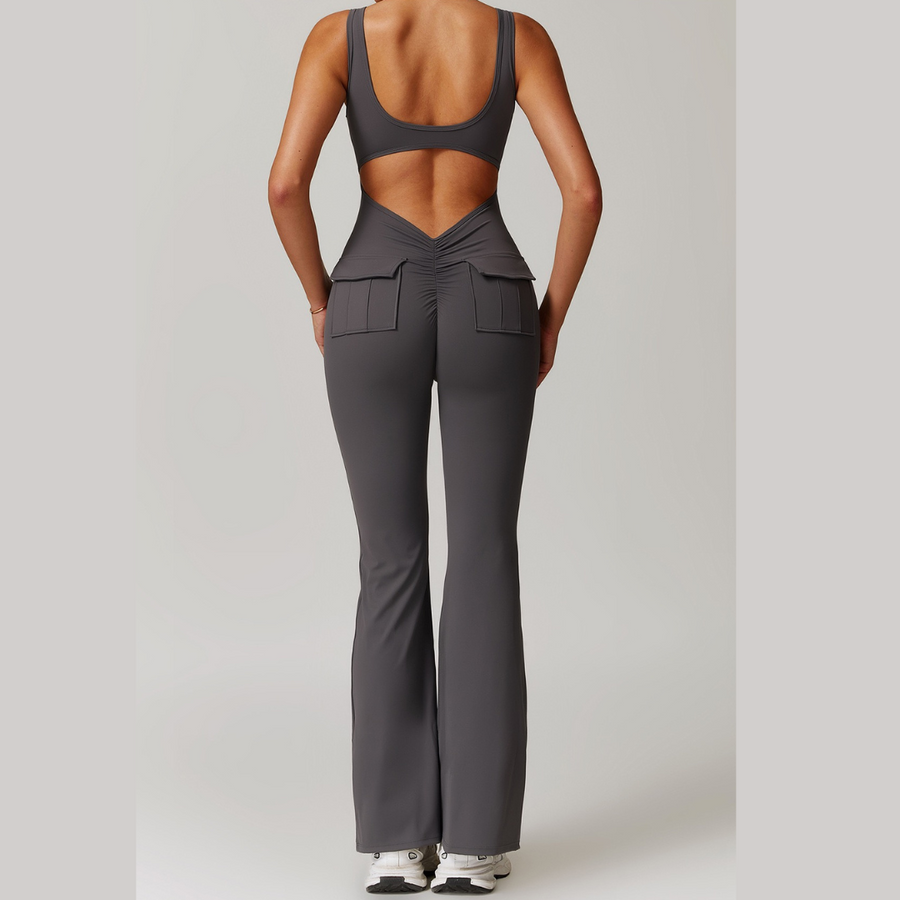 BOBBI Chic & Sculpted Flared Bottom Jumpsuit - Dark Grey