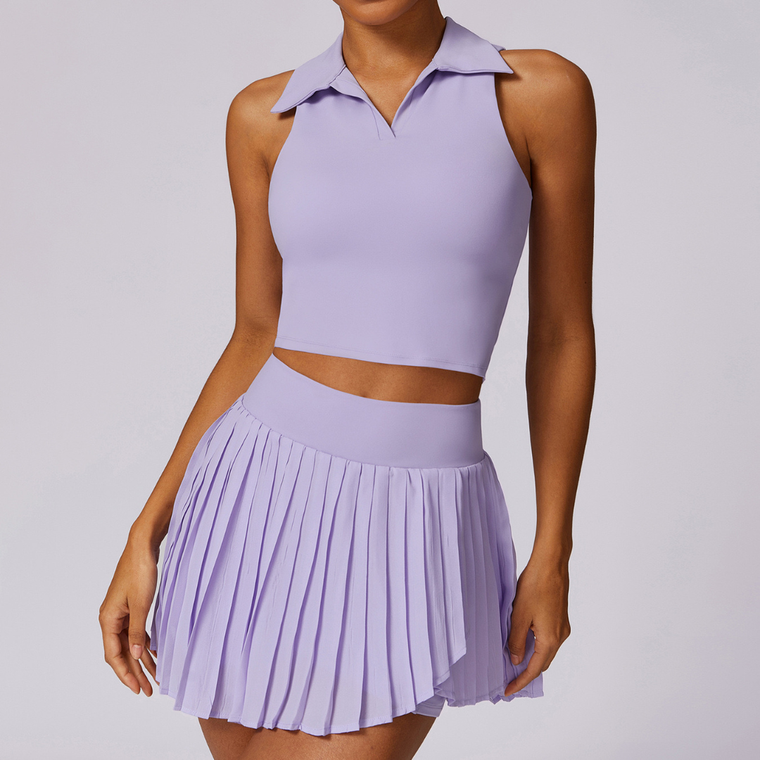 Vest Top Cute Tennis Skirt Set - Purple