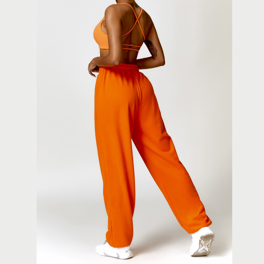 Backless Sexy Top Winter Pant Set - Orange