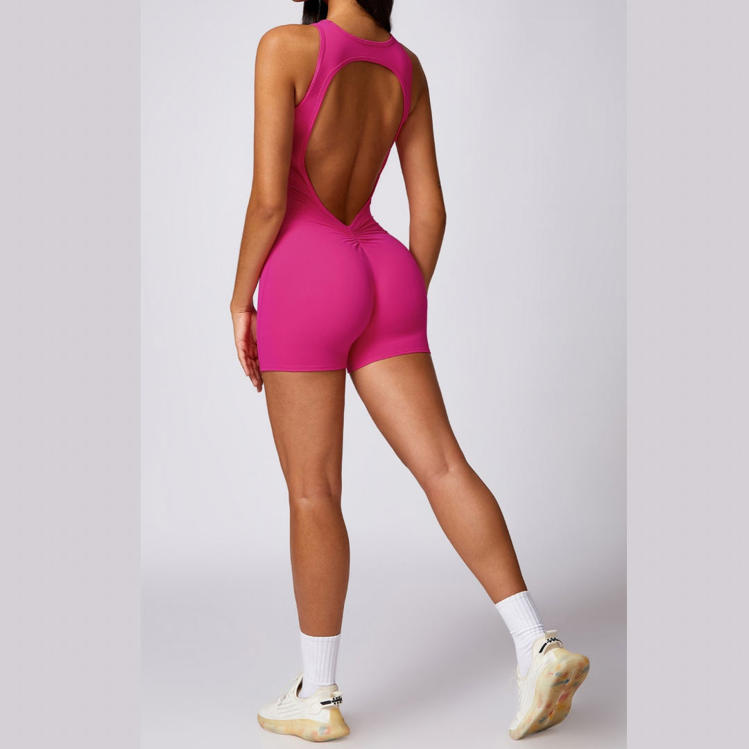 Backless Elegant Sexy Scrunched Romper - Magenta