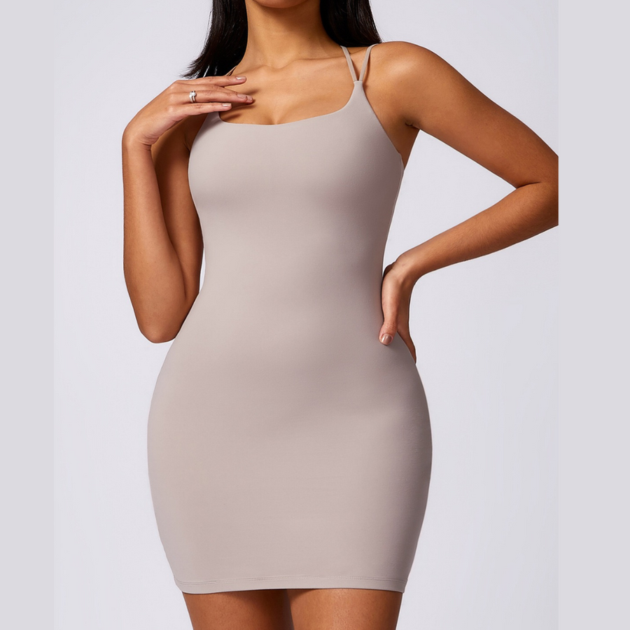 Premium One-Piece Bodycon Dress - Beige