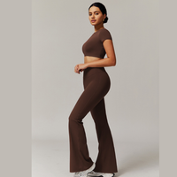 EVA Premium Short Sleeve Top Legging Set - Coffee