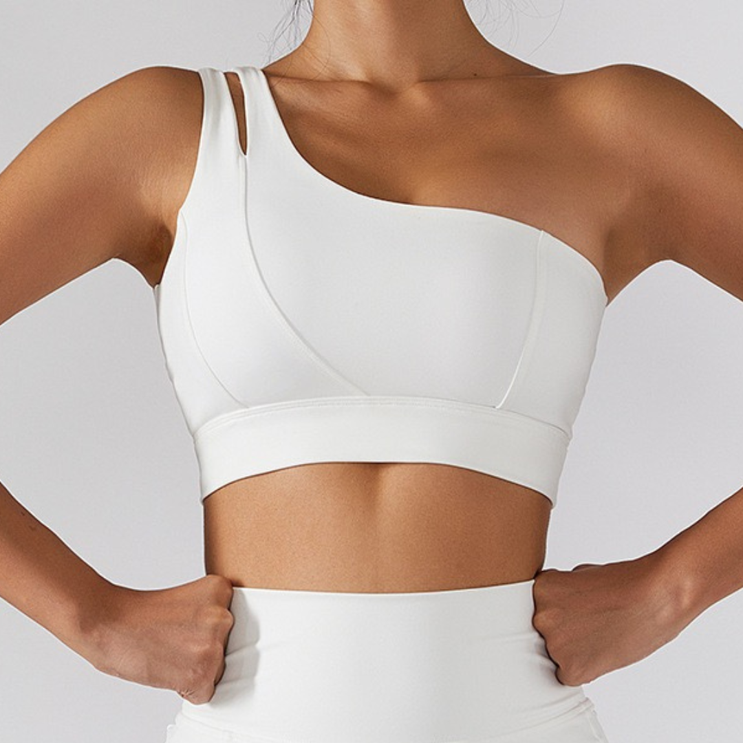 DONA Chic Single Shoulder Crop Top - White