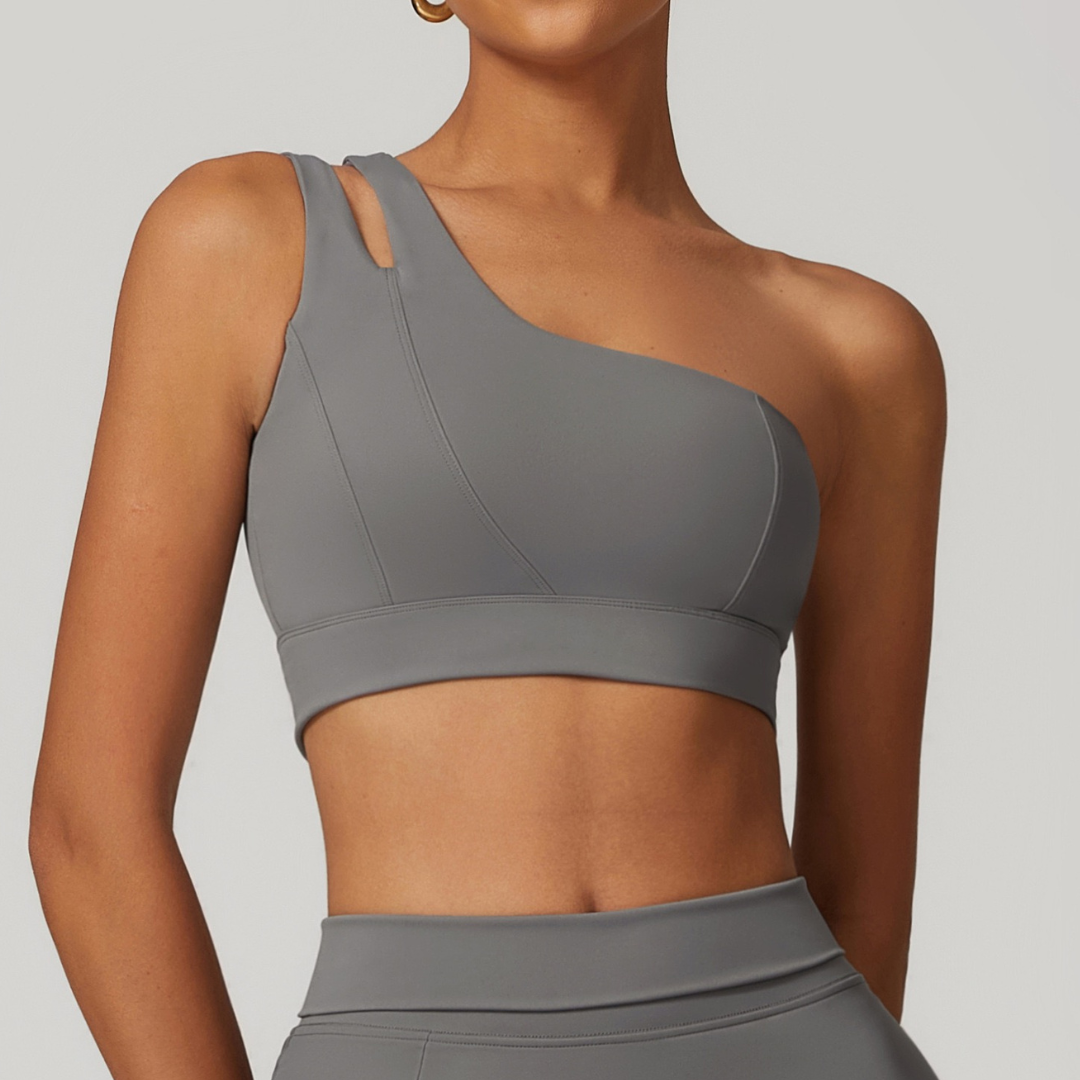 DONA Chic Single Shoulder Crop Top - Grey