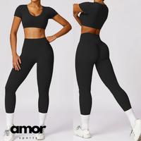 Short Sleeve Premium Scrunched Legging Set - Black