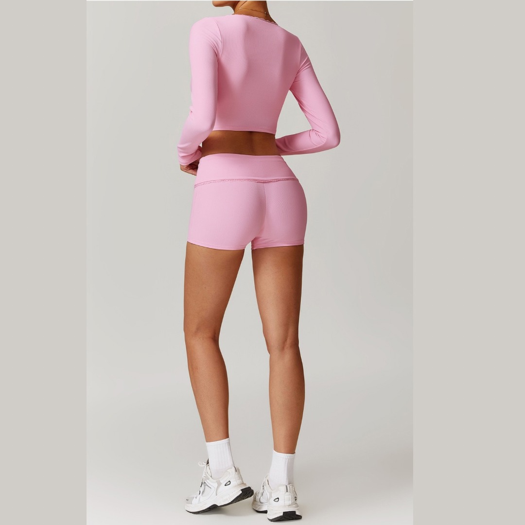 BONI Long Sleeve Top with Short Set - Pink