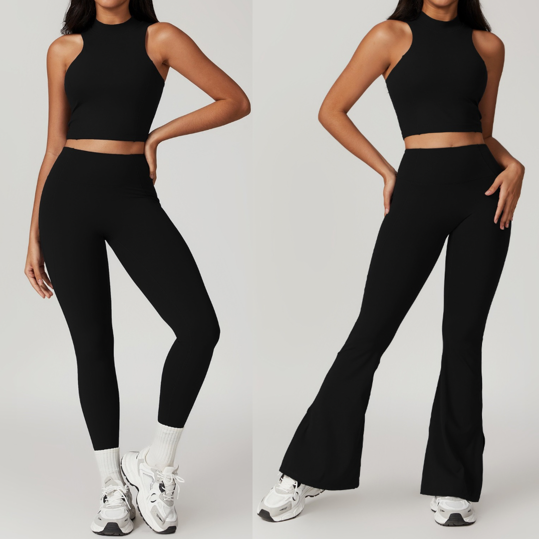 CAMILA Strong Support Vest Top Legging Set - Black