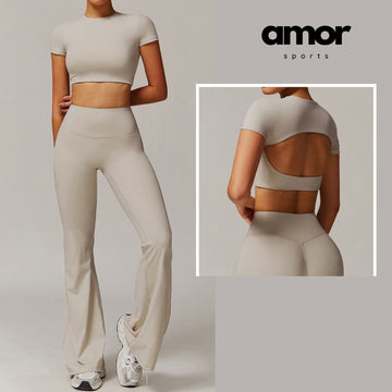 EVA Premium Short Sleeve Top Legging Set - Beige