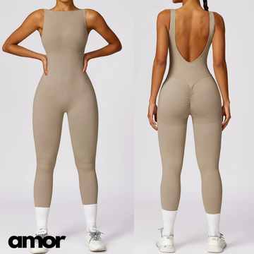 Seamless Deep-V Jumpsuit - Cement