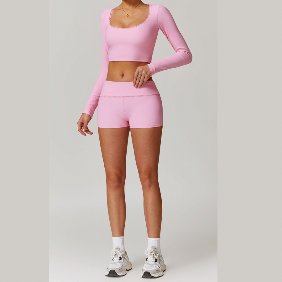 BONI Long Sleeve Top with Short Set - Pink