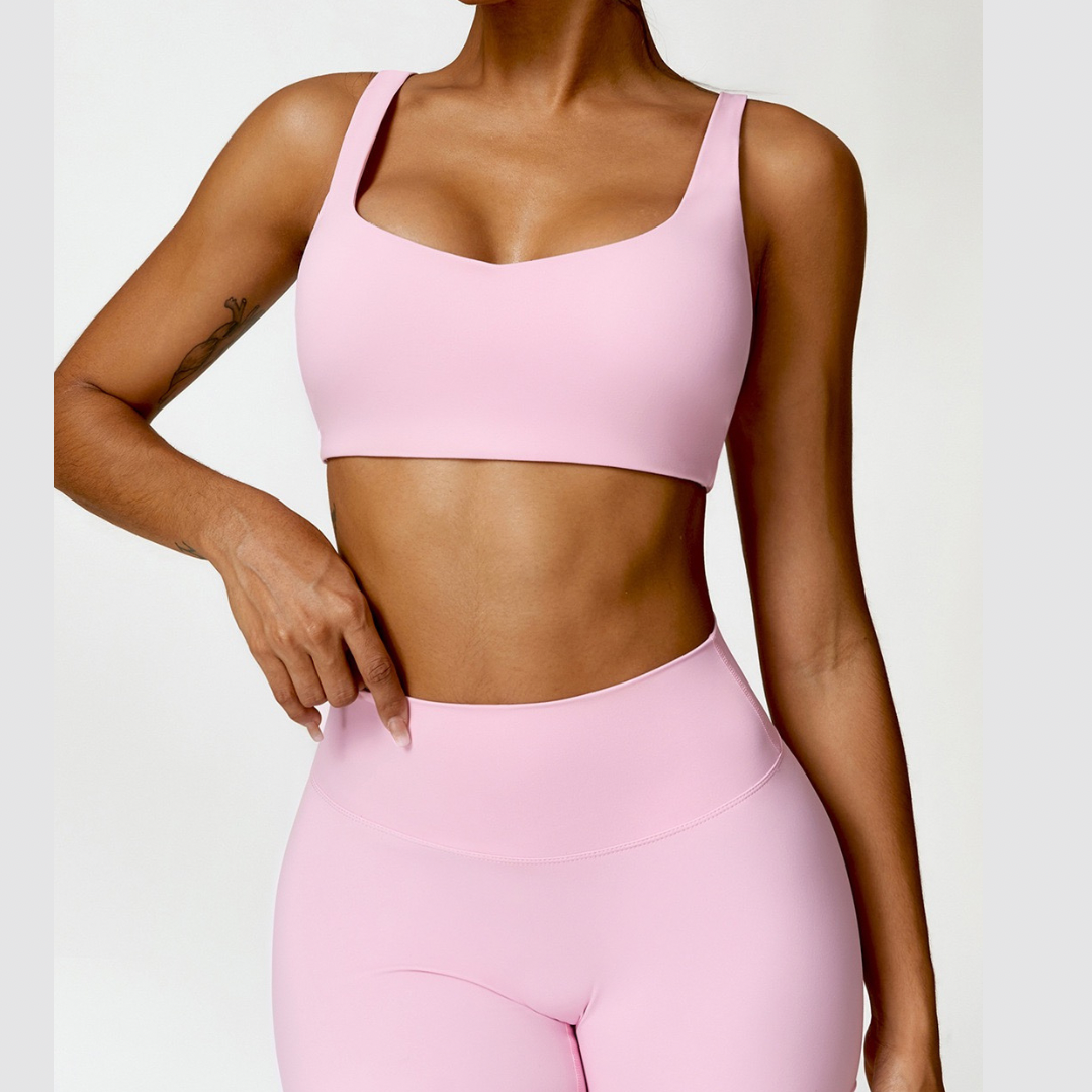 V-Top Skinny Scrunched Legging Set - Ροζ 
