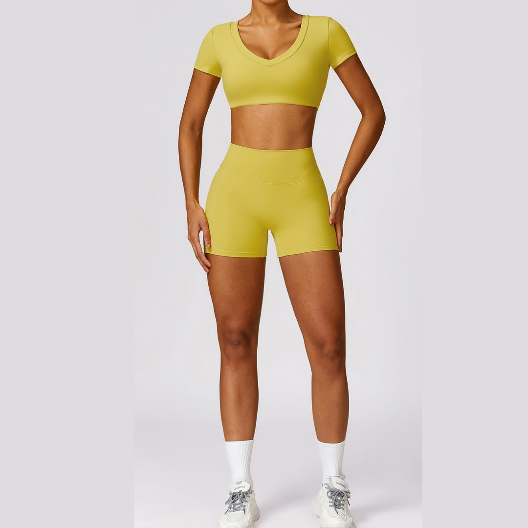 Short Sleeve Premium Short Set - Lemon Yellow