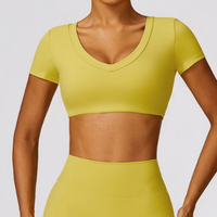 Premium Short Sleeve Crop Top - Lemon Yellow