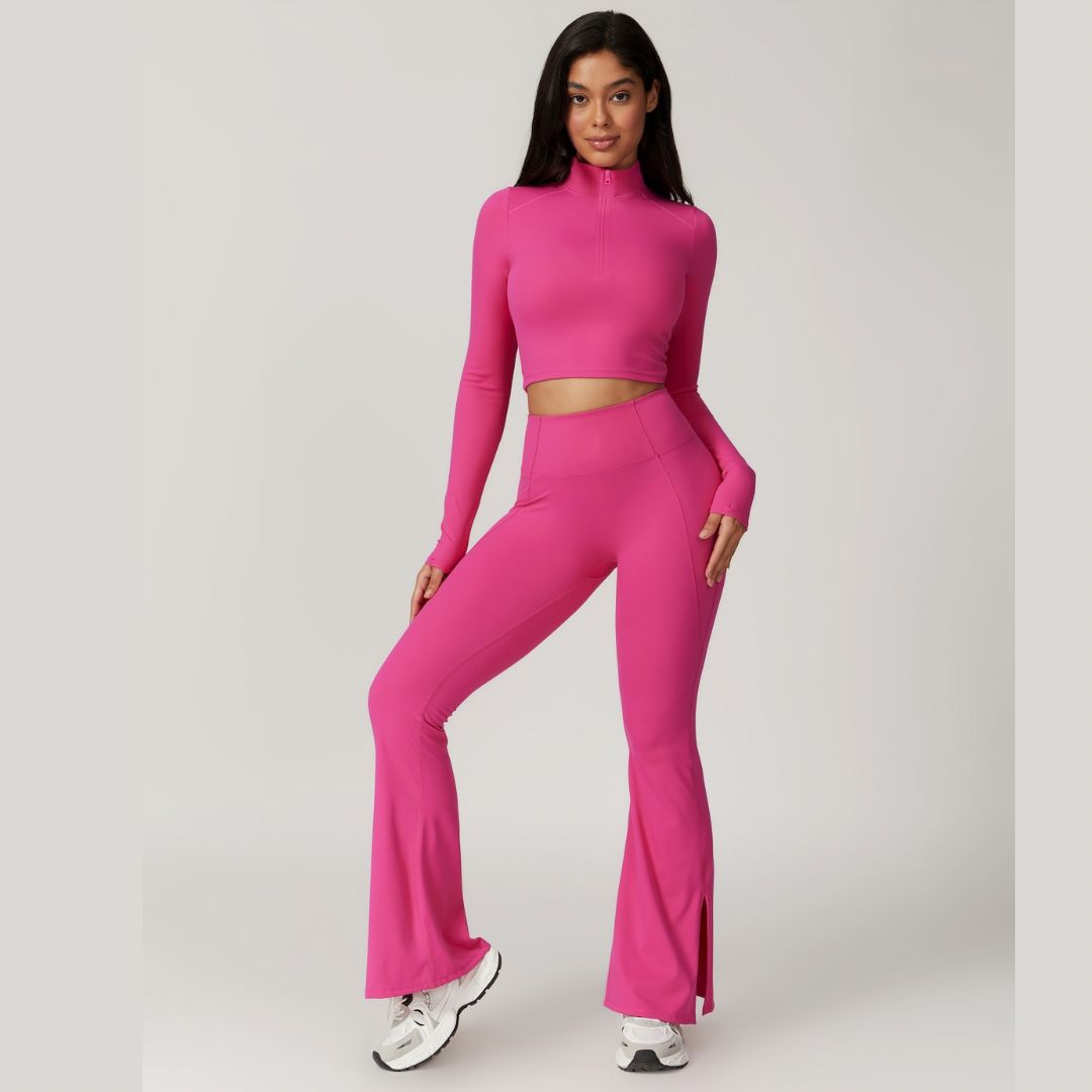 CAMILA Long Sleeve Top Flared Legging Set - Magenta