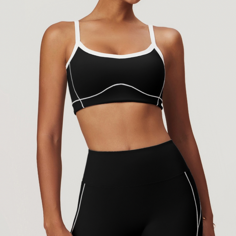 Birdy White Strap Stylish Sports Bra - Black