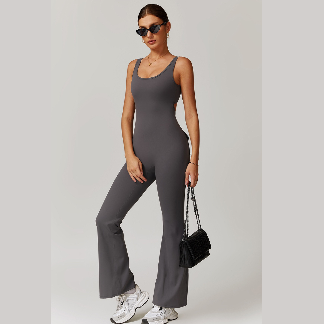 BOBBI Chic & Sculpted Flared Bottom Jumpsuit - Dark Grey