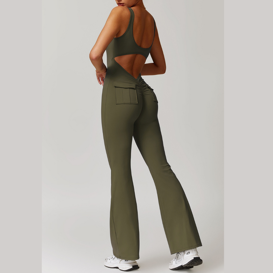 BOBBI Chic & Sculpted Flared Bottom Jumpsuit - Olive