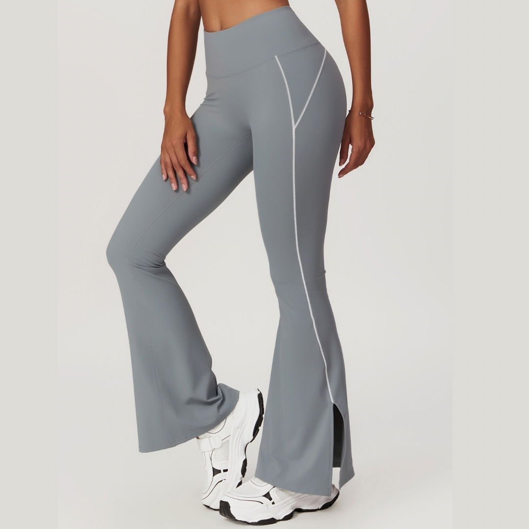 Birdy White Strap Elegant Flared Legging - Dark Grey