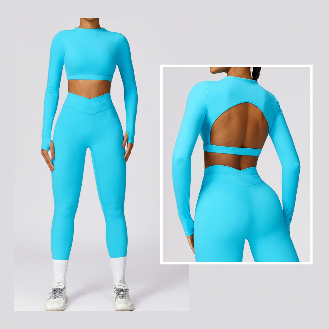 Elegant Long Sleeve Premium Legging Set - Blue