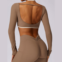 Long Sleeve Backless Fabulous Crop Top - Almond