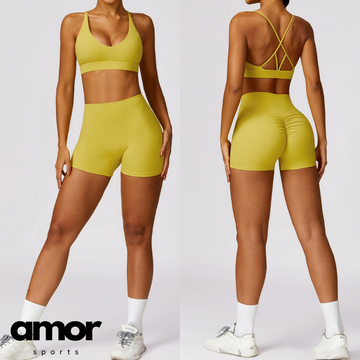 Stylish Back Premium Short Set - Lemon Yellow