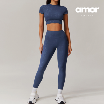 Elysian Glow Short Sleeve Legging Set - Navy