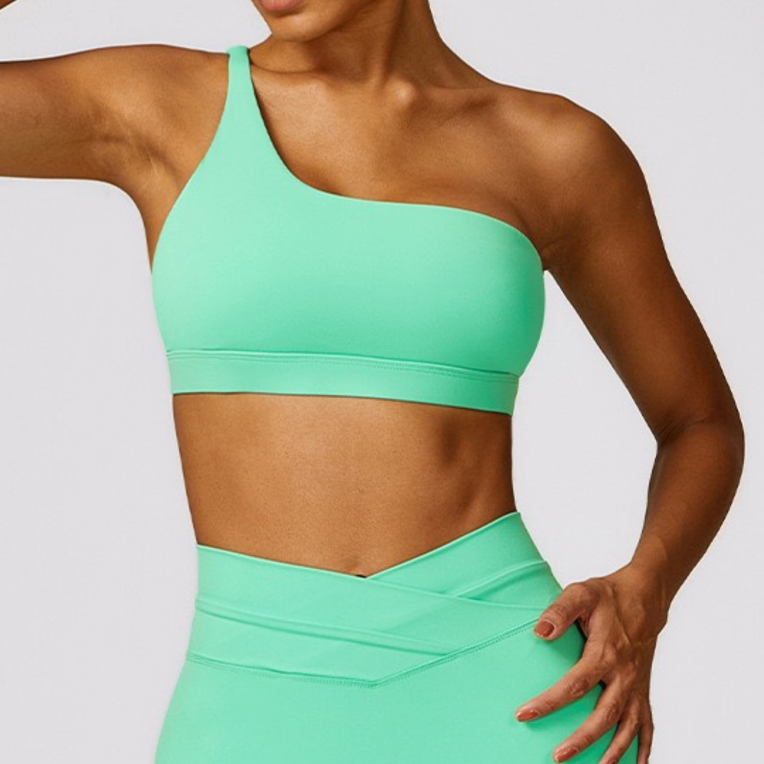 Single Shoulder Unique Style Crop Top - Green