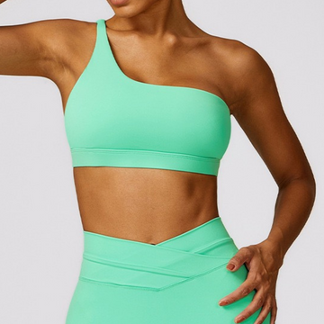 Single Shoulder Unique Style Crop Top - Green