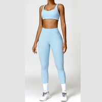 V-Top Skinny Scrunched Legging Set - Μπλε 