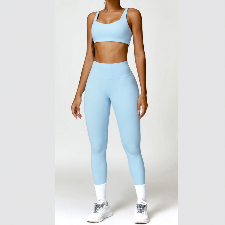 V-Top Skinny Scrunched Legging Set - Blue