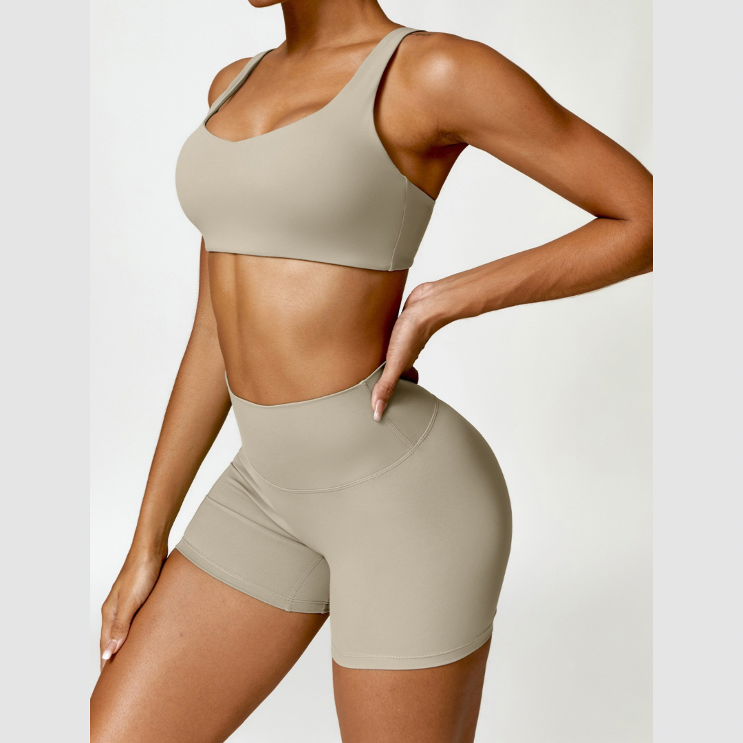 V-Top Scrunched Short Set - Cement