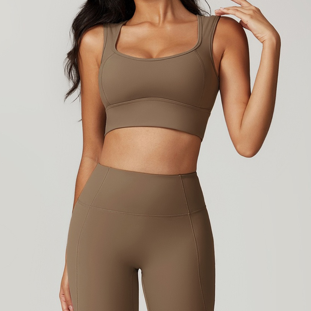 BELLE Chic Style Open Back Legging Set - Brown