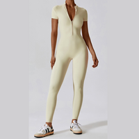 Classic Short-Sleeve Zipped Jumpsuit - Cream White