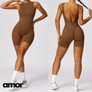 Seamless Deep-V Romper - Καφές