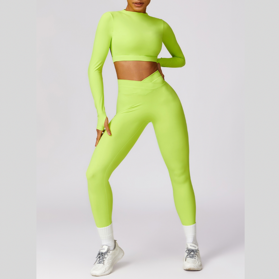 Elegant Long Sleeve Premium Legging Set - Lemon Yellow