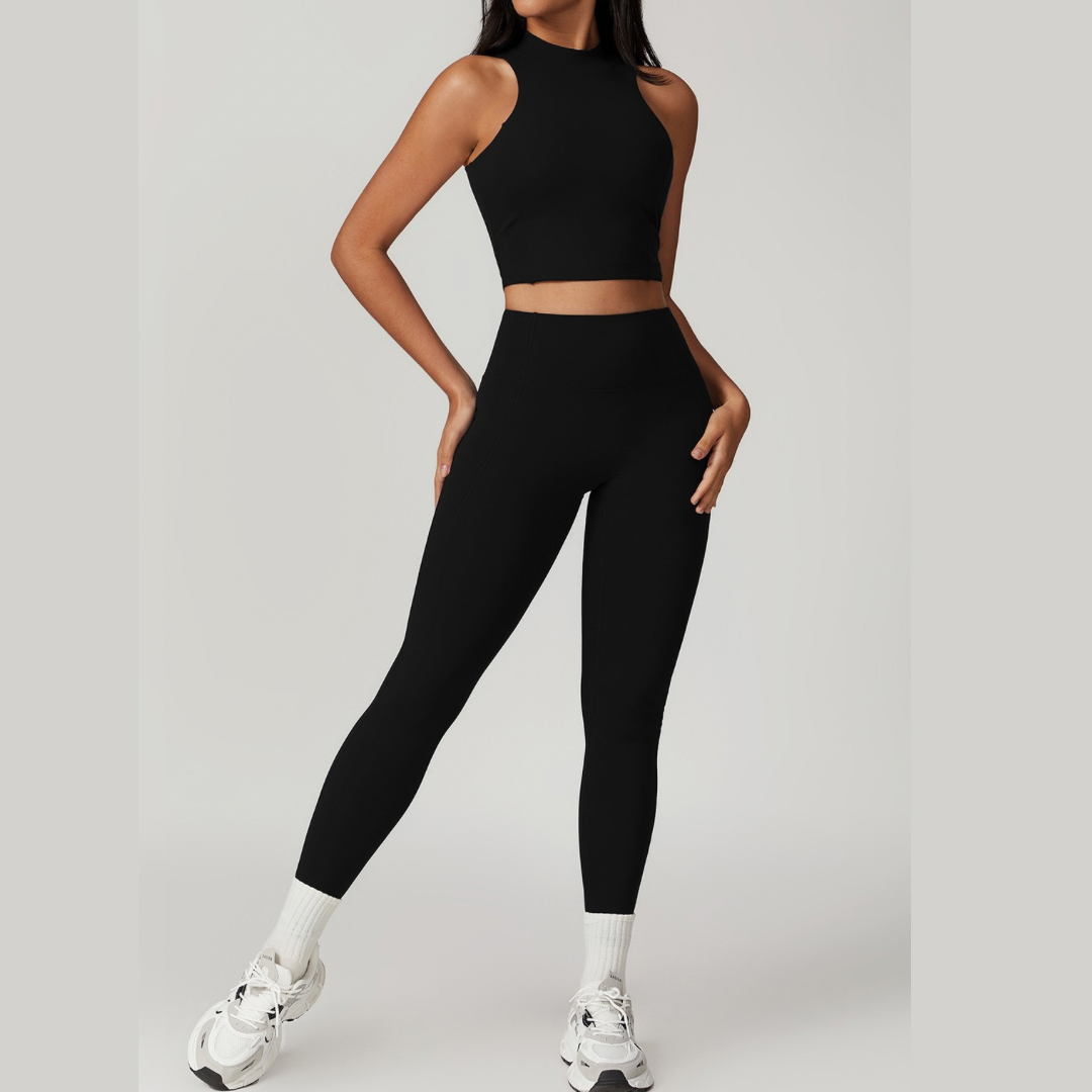 CAMILA Strong Support Vest Top Legging Set - Black