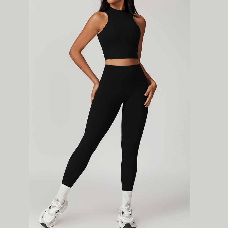 CAMILA Strong Support Vest Top Legging Set - Black