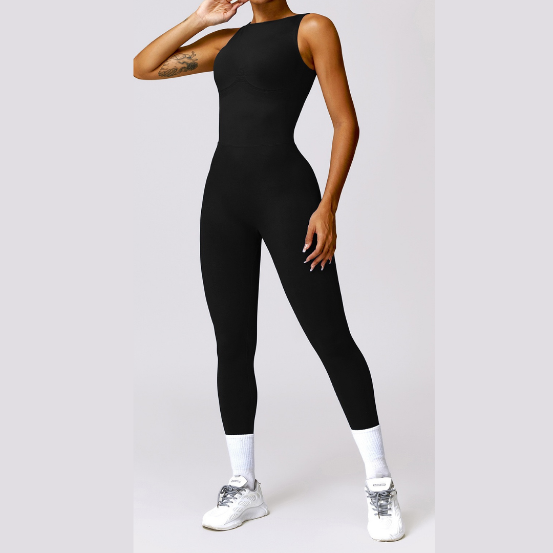 Seamless Deep-V Jumpsuit - Black