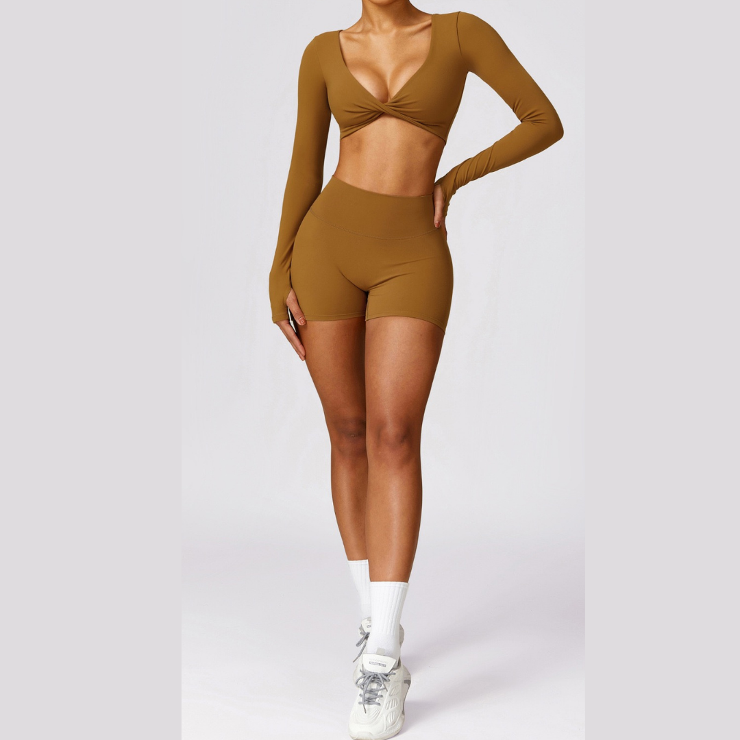 Long Sleeve Premium Short Set - Caramel